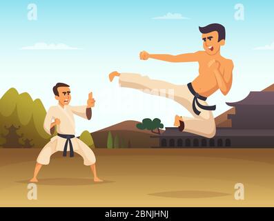 Karate Kämpfer Cartoon Hintergrund Vektor-Illustration, Sport Kunst Kampfkunst Stock Vektor