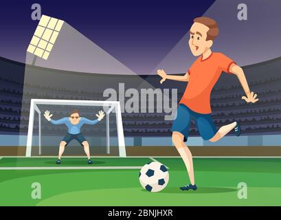Hintergrund Sport Illustration der spielenden Charaktere. Fußballmaskottchen Stock Vektor