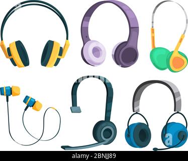 Set Vektor-Illustrationen von verschiedenen Kopfhörern Stock Vektor