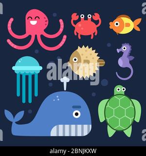 Meeresleben. Fische und andere Unterwasser Säugetiere Stock Vektor