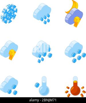 3D isometrisch verschiedener Wettersymbole Stock Vektor