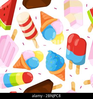 Eis nahtloses Muster. Farbige Cartoon-Bilder von Eis Stock Vektor