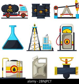 Kraftstoff- und Gasindustrie. Vektor-Symbol-Set aus Erdöl und Gas Stock Vektor