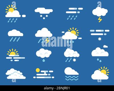 Wettersymbol eingestellt. Meteo-Symbole. Vektorbilder im flachen Stil Stock Vektor