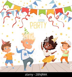 Hintergrund Illustrationen bei Kinder Tanz Party. Vorlage für Poster für Kinder Einladung Stock Vektor