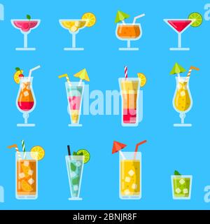Pina Colada, Saft, Mojito und andere verschiedene alkoholische Sommercocktails Stock Vektor