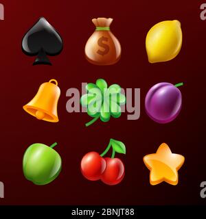 Symbole des Spielautomaten. Satz von Vektor realistische Bilder Stock Vektor