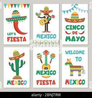 Karten mit mexikanischen Symbolen Stock Vektor