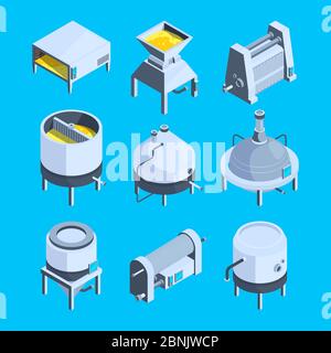Isometrisch. Vector Anlage für die Herstellung von Bier Stock Vektor