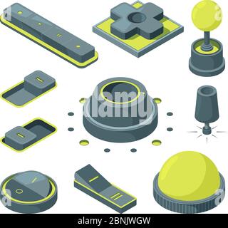 UI 3D-Schaltflächen. Isometrische Bilder verschiedener Tasten Stock Vektor