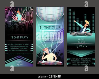 Einladungskarten für den Nachtclub. Illustrationen für DJ-Partys Stock Vektor