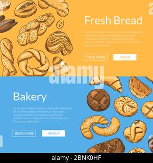 Vektor Hand gezeichnet farbigen Bäckerei Elemente Web-Banner Vorlagen Stock Vektor