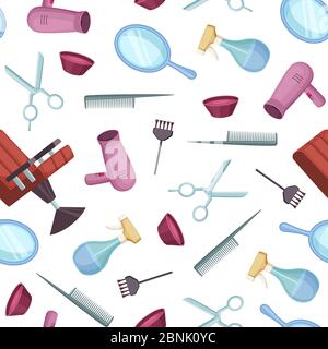 Vektor Friseur oder Friseur Cartoon Elemente Muster Stock Vektor