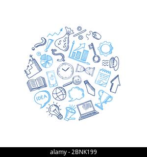 Vektor Business Doodle Symbole in Kreisform Illustration Stock Vektor