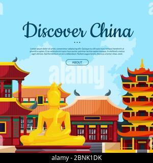 Vektor flacher Stil china Sehenswürdigkeiten Hintergrund Illustration mit Platz für Text Stock Vektor