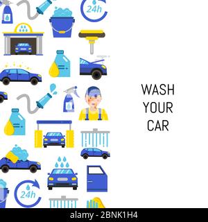Vektor mit Auto waschen flach Symbole Stock Vektor