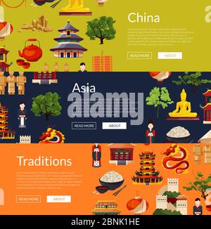 Vektor flacher Stil china Elemente und Sehenswürdigkeiten Stock Vektor