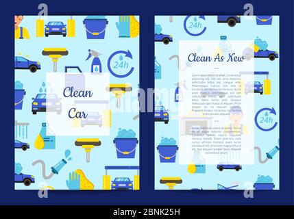 Vektor-Karten-Vorlagen für mit Auto waschen flache Symbole Stock Vektor
