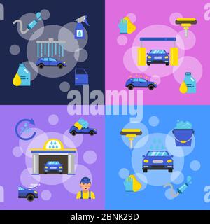 Vektor-Banner Set von Konzept Illustrationen mit Autowäsche Stock Vektor