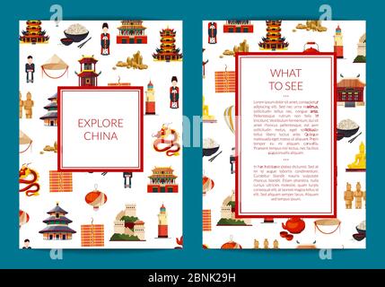 Vektor flacher Stil china Elemente und Sehenswürdigkeiten Stock Vektor