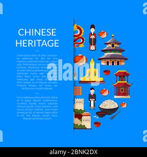 Vektor flacher Stil china Elemente und Sehenswürdigkeiten Stock Vektor