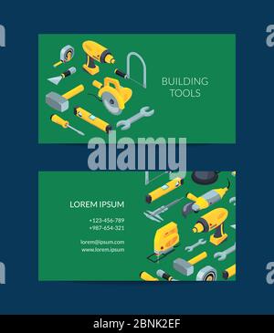 Vektor-Konstruktion Werkzeuge isometrische Symbole Karte Vorlage Stock Vektor