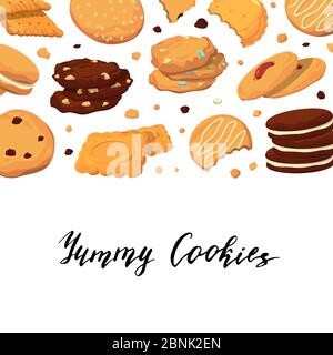 Vektor-Hintergrund mit Schriftzug und mit Cartoon-Cookies Stock Vektor