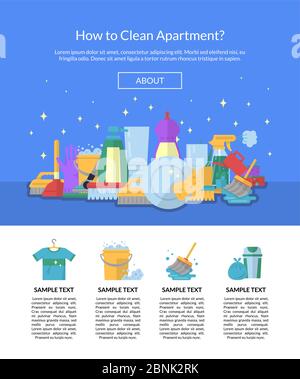 Vektor Reinigung flach Symbole Website Seite Vorlage Illustration Stock Vektor