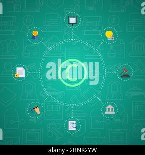 Vektor flache Stil Copyright-Elemente Infografik auf Verlauf Hintergrund mit linearen Copyright-Symbole Stock Vektor