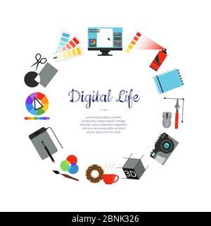 Vector digitale Kunst Design Icons Kreis Konzept Stock Vektor