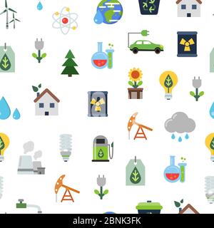 Vektormuster oder Hintergrundillustration mit Ökologie flache Symbole Stock Vektor