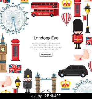 Vektor Cartoon London Sehenswürdigkeiten Illustration. Sehenswürdigkeiten Englands Stock Vektor