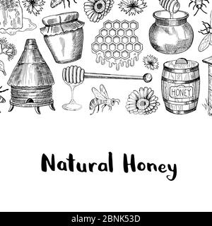Vektor Hintergrund mit skizzierten Honig Elemente Stock Vektor