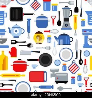 Vektor-Muster oder Hintergrund Illustration mit flachen Stil Küchenutensilien Stock Vektor