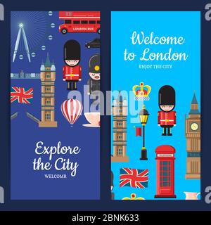 Vektor Cartoon London Sehenswürdigkeiten Banner Illustration Stock Vektor