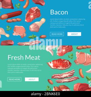 Vektor Cartoon Fleisch Elemente horizontalweb Banner Illustration Stock Vektor