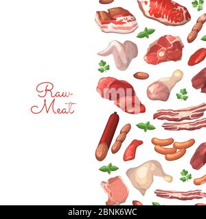 Vektor Cartoon Fleisch Elemente Hintergrund Illustration mit Platz für Text Stock Vektor