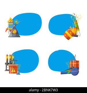 Vektor-Set von Sticker mit Pyrotechnik Stock Vektor