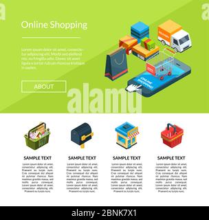 Vektor isometrische Online-Shopping-Symbole Website Landing Page Vorlage Illustration Stock Vektor