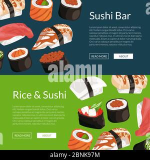 Vektor Cartoon Sushi horizontale Banner Vorlagen Stock Vektor