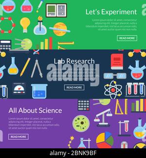 Vektor Web Banner Vorlagen mit flachen Stil Wissenschaft Icons Stock Vektor
