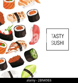 Vektor Cartoon Sushi-Typen Hintergrund mit Platz für Text Stock Vektor