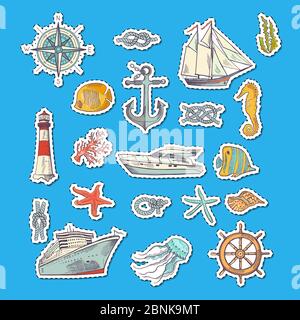 Vektor bunt skizziert Meer Elemente Aufkleber Stock Vektor