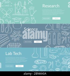 Vektor Web Banner Vorlagen mit handgezeichneten wissenschaftlichen Elementen Stock Vektor