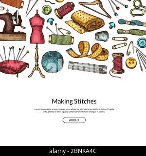 Vektor Hand gezeichnet Nähen Elemente Hintergrund Illustration Stock Vektor