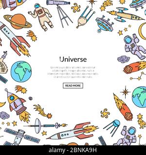 Vektor Hand gezeichnete Raum Rakete Hintergrund mit Platz für Text-Illustration Stock Vektor