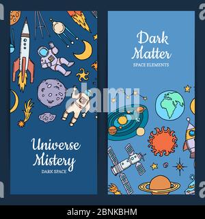 Vektor Hand gezeichnete Raum Elemente Web Banner Illustration Stock Vektor