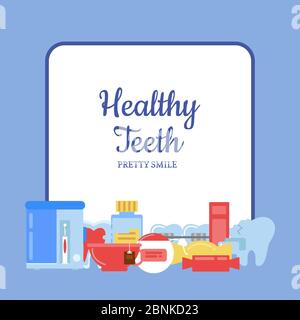 Vector flache Stil Zähne Hygiene Symbole Stock Vektor