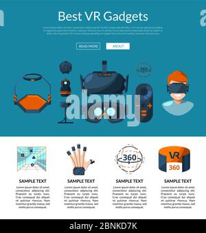 Vektor-Website-Seitenvorlage mit flachen Stil Virtual Reality-Elemente Stock Vektor