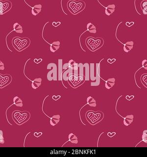 mohn Blumen und Herzen nahtlose Vektor-Muster Stock Vektor